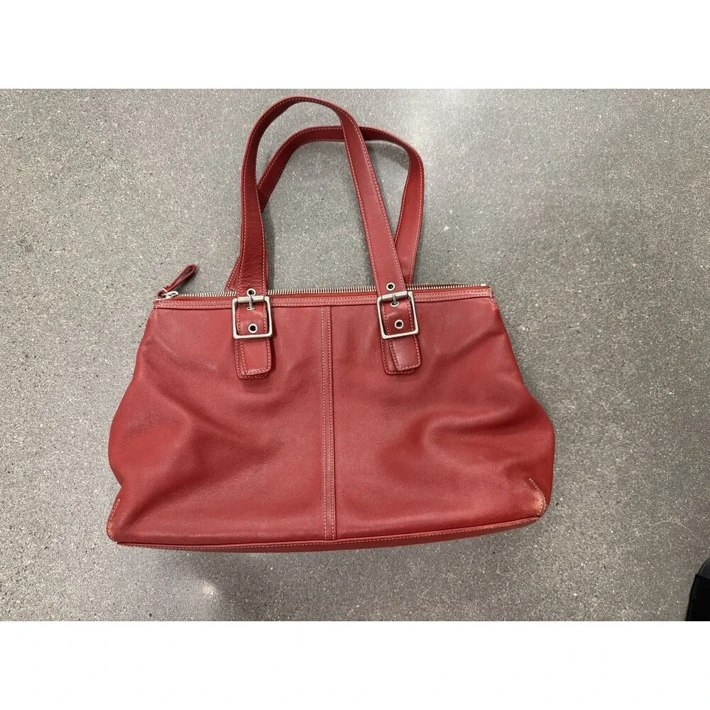 Vintage Coach Red Leather Soho Tote Bag Buckle Shoulder Handbag 9554